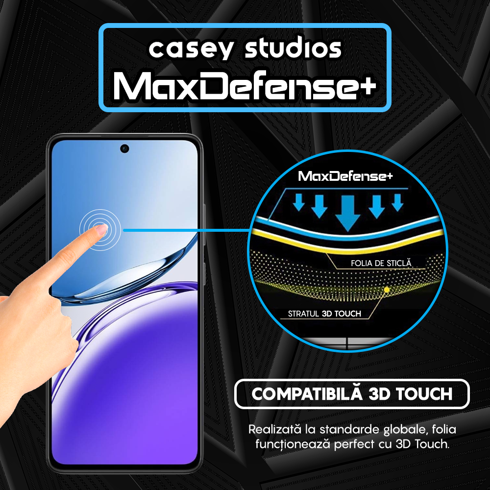 Folie Sticla MaxDefense+ - Oppo Reno 12 F 4G - Negru