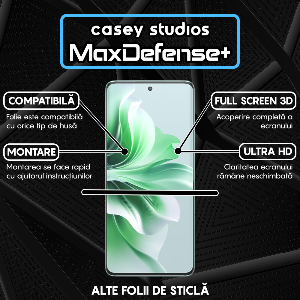 Folie Sticla MaxDefense+ - Oppo Reno11 - Negru