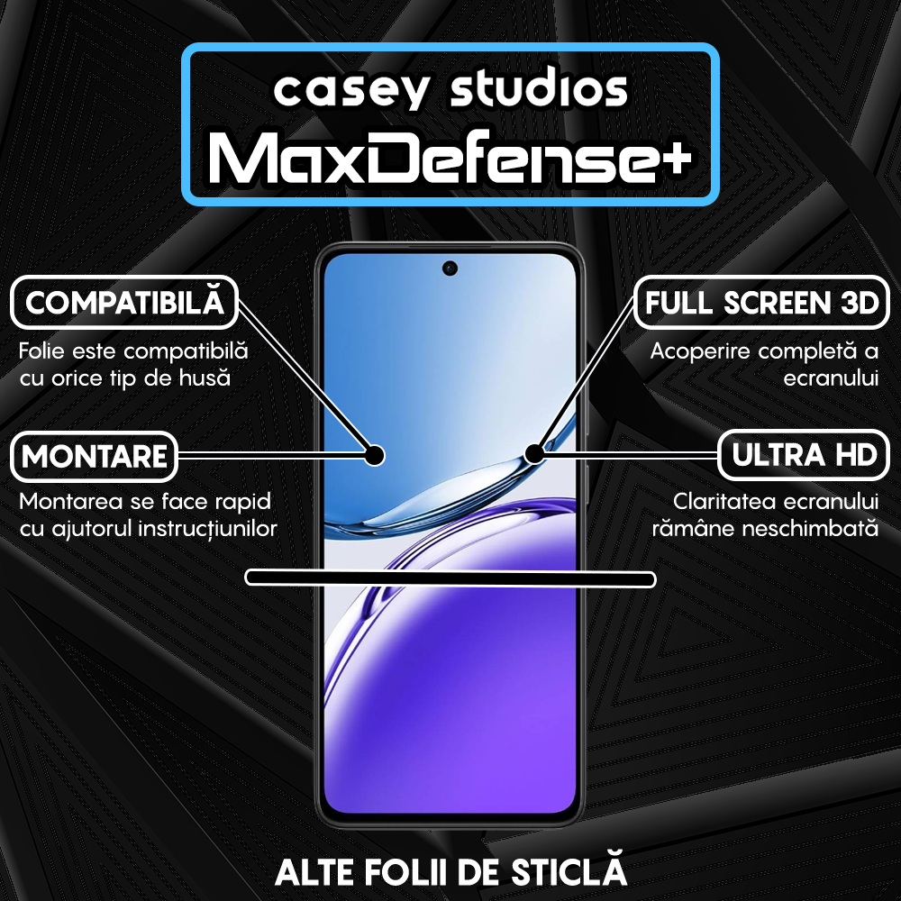Folie Sticla MaxDefense+ - Oppo Reno12 - Negru