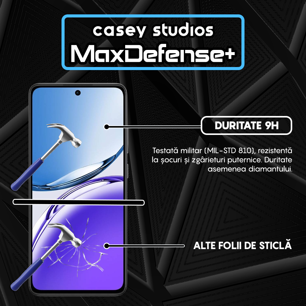 Folie Sticla MaxDefense+ - Oppo Reno12 - Negru