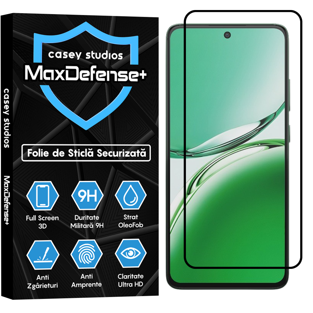Folie Sticla MaxDefense+ - Oppo Reno12 F - Negru