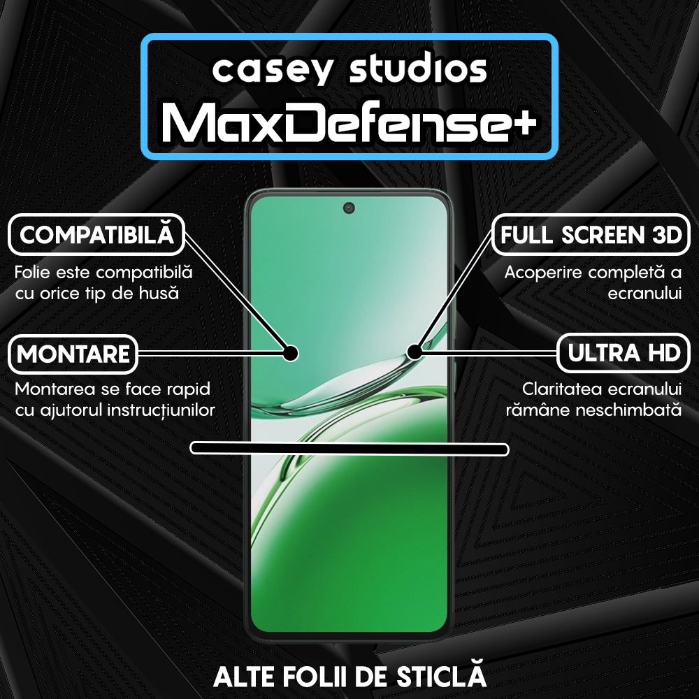 Folie Sticla MaxDefense+ - Oppo Reno12 F - Negru