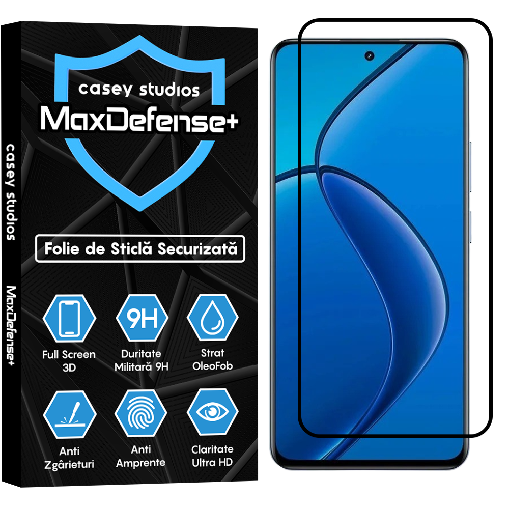 Folie Sticla MaxDefense+ - Realme 12 4G - Negru