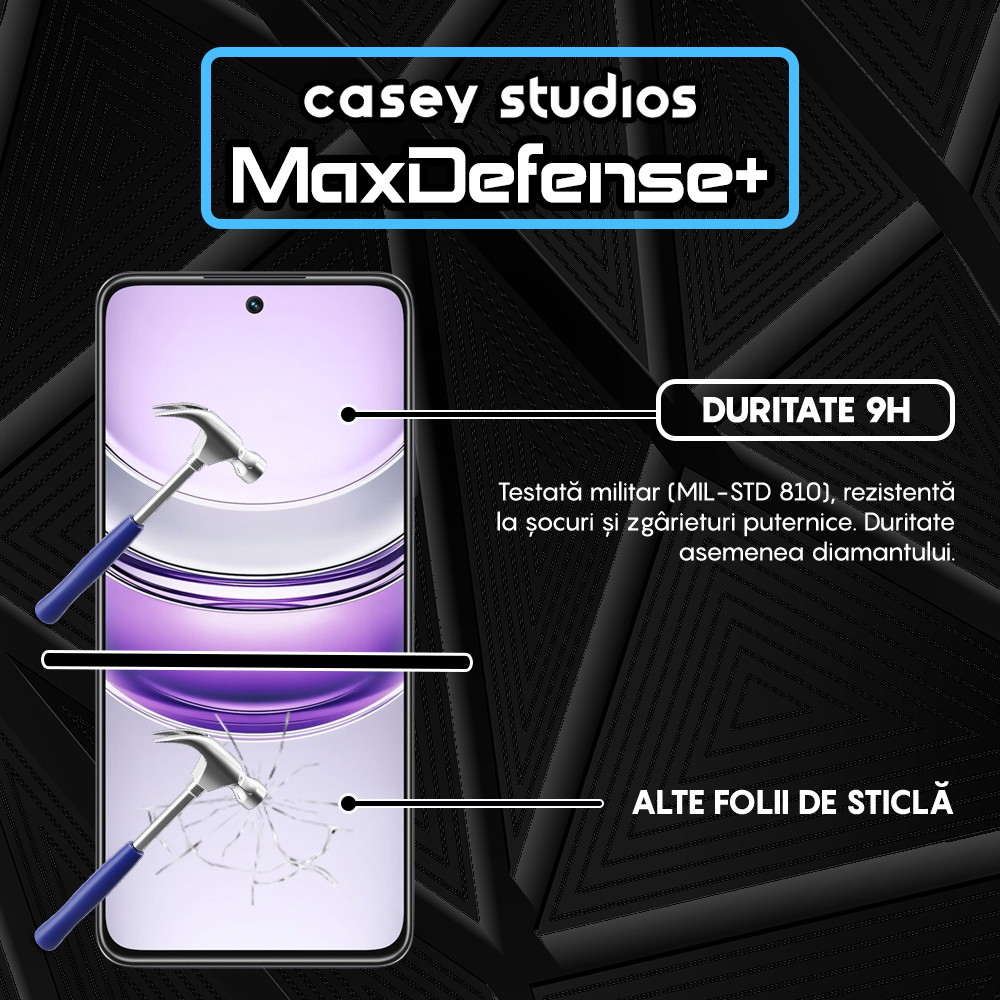 Folie Sticla MaxDefense+ - Realme 14x - Negru