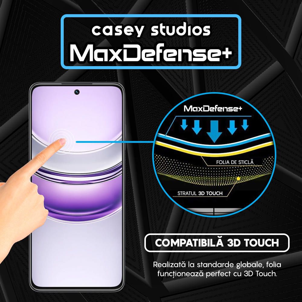 Folie Sticla MaxDefense+ - Realme 14x - Negru