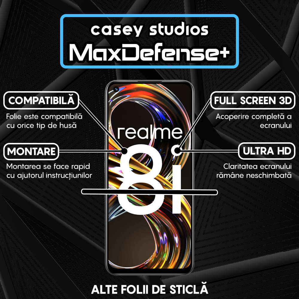 Folie Sticla MaxDefense+ - Realme 8i - Negru