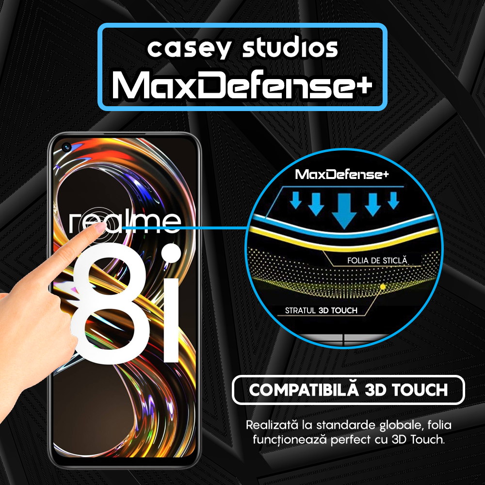 Folie Sticla MaxDefense+ - Realme 8i - Negru