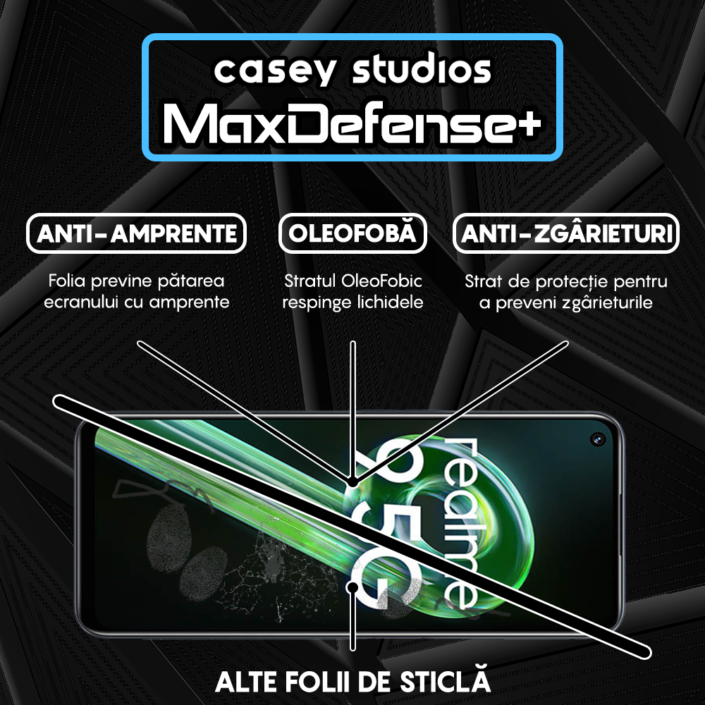 Folie Sticla MaxDefense+ - Realme 9 5G - Negru