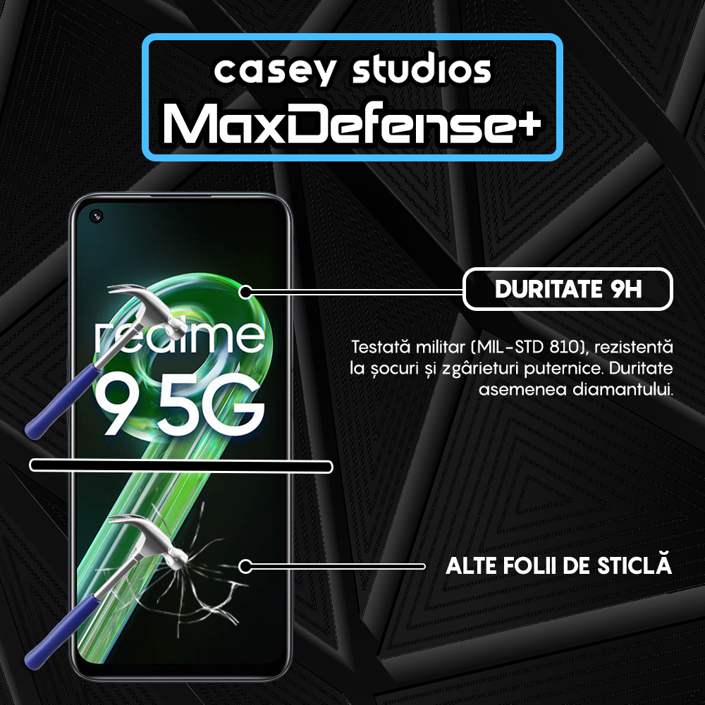 Folie Sticla MaxDefense+ - Realme 9 5G - Negru