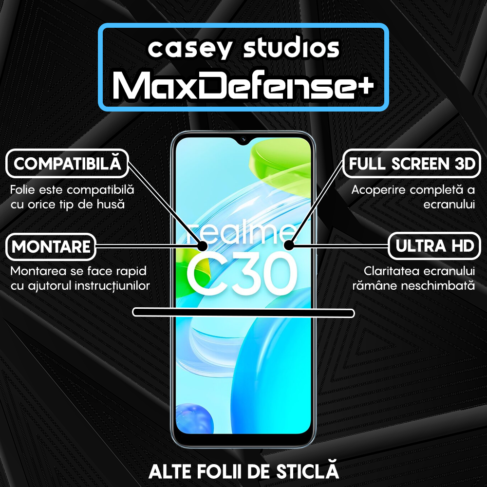 Folie Sticla MaxDefense+ - Realme C30 - Negru