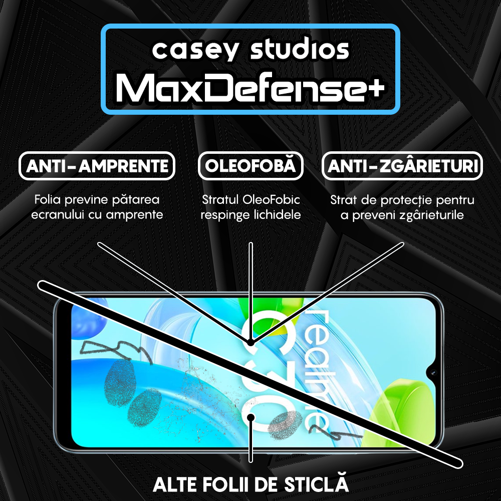 Folie Sticla MaxDefense+ - Realme C30 - Negru
