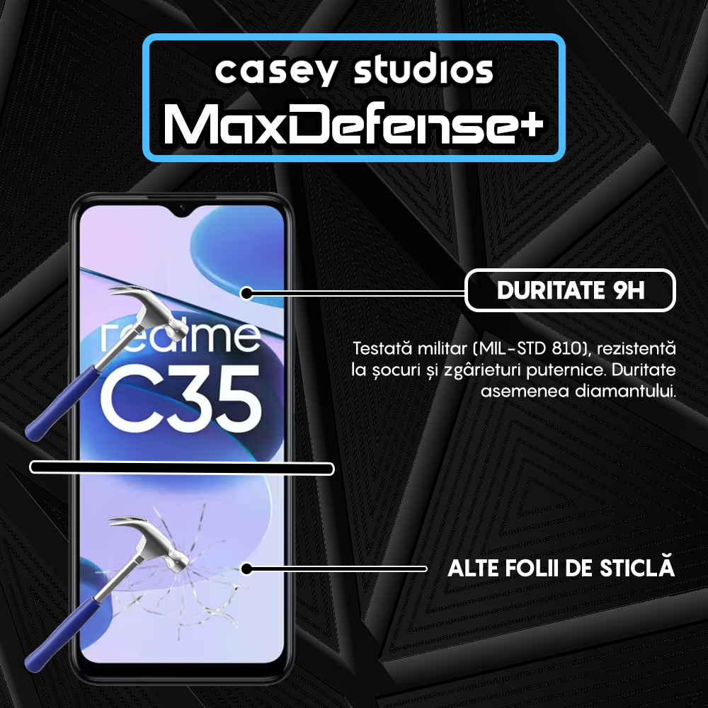 Folie Sticla MaxDefense+ - Realme C35 - Negru