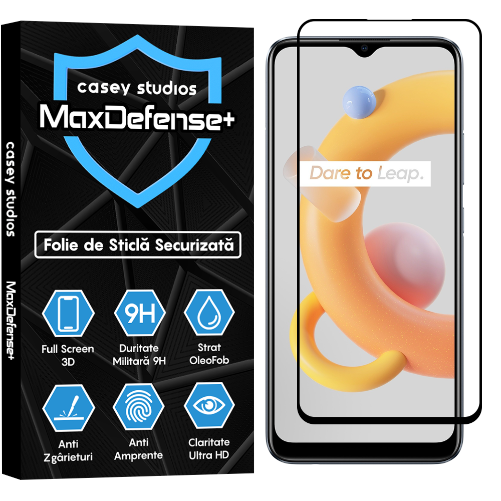 Folie Sticla MaxDefense+ - Realme 7i/C11/C11 (2021)/C15/C21/C21Y/C21Y/C25s/C25Y/Narzo 30A - Negru