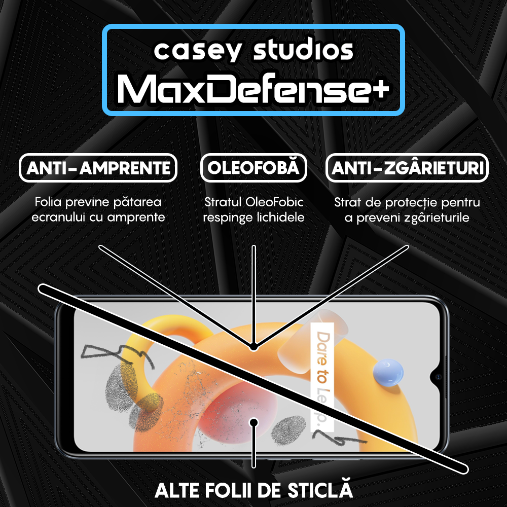 Folie Sticla MaxDefense+ - Realme 7i/C11/C11 (2021)/C15/C21/C21Y/C21Y/C25s/C25Y/Narzo 30A - Negru
