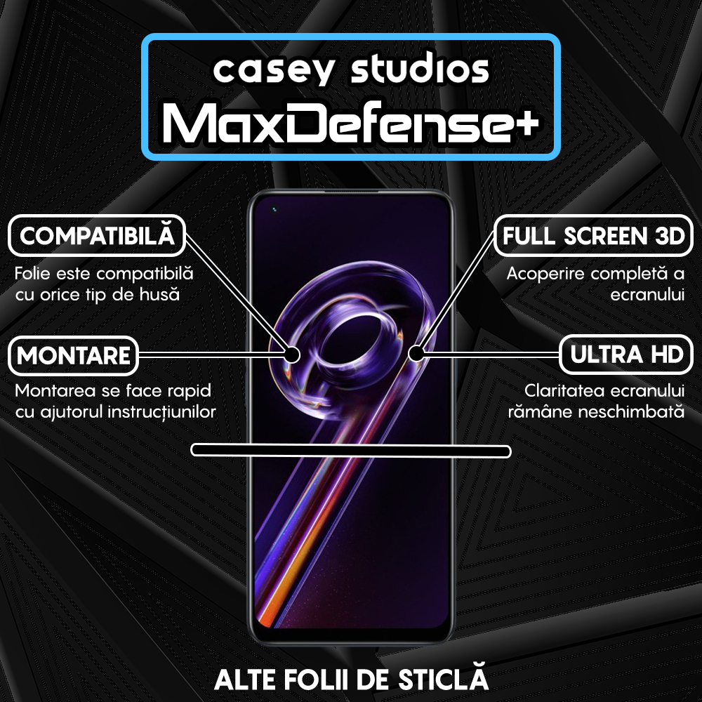 Folie Sticla MaxDefense+ - Realme 9 4G/9 Pro Plus - Negru