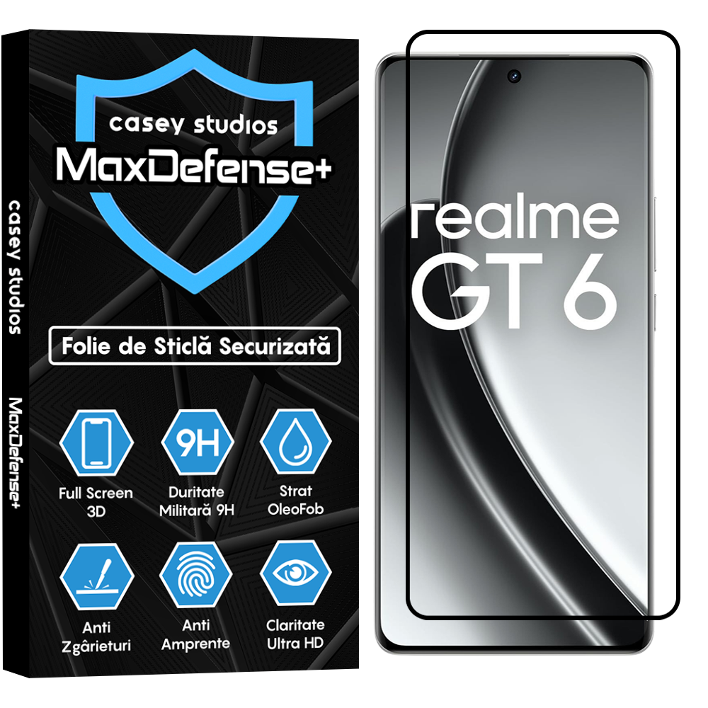 Folie Sticla MaxDefense+ - Realme GT 6 - Negru