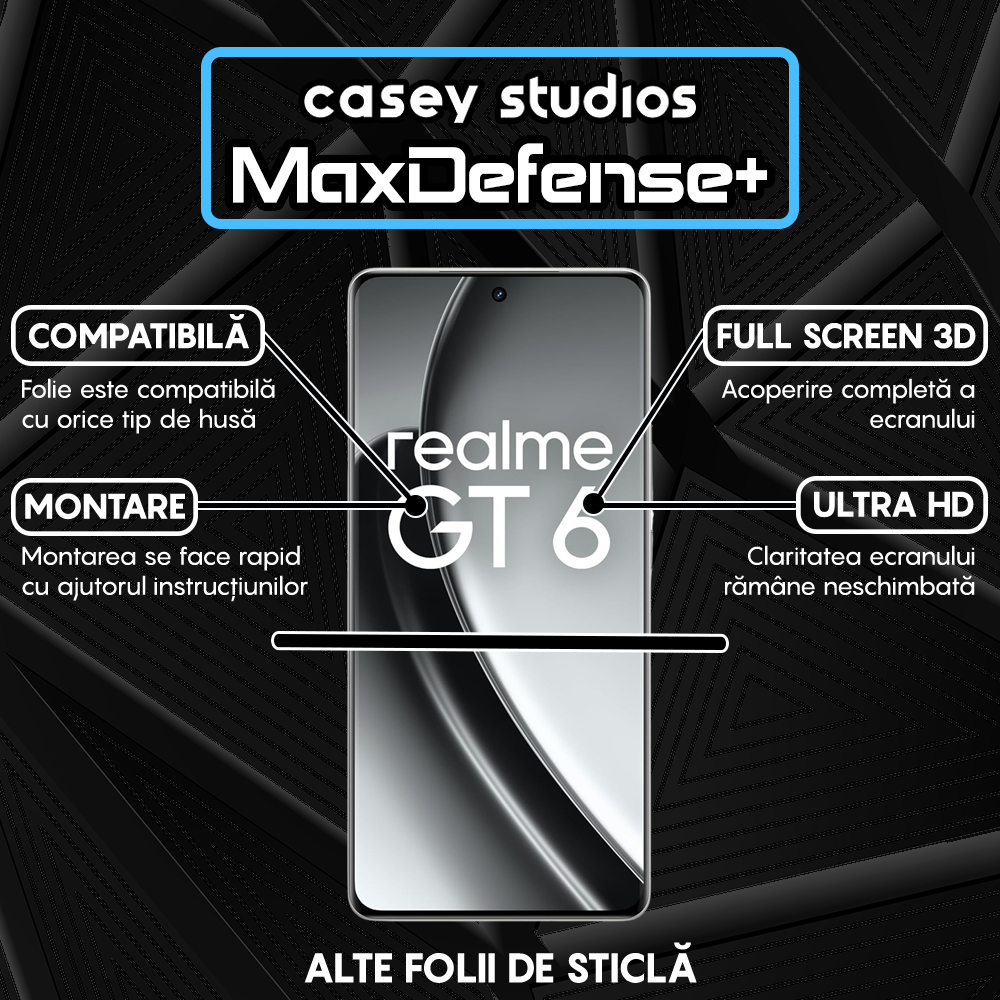 Folie Sticla MaxDefense+ - Realme GT 6 - Negru