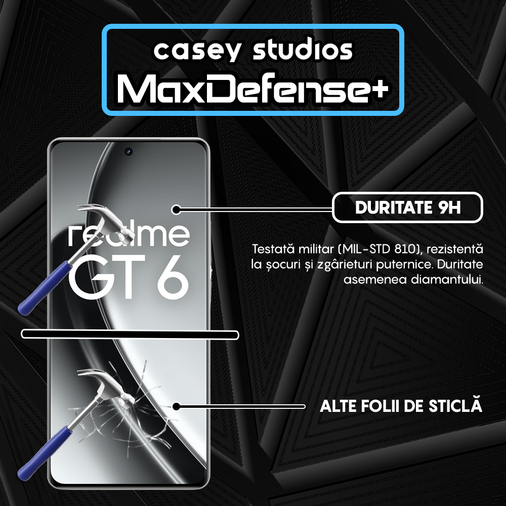 Folie Sticla MaxDefense+ - Realme GT 6 - Negru