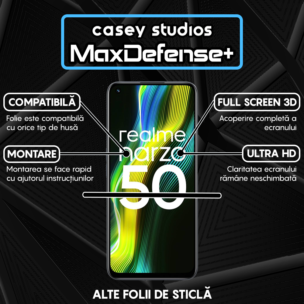 Folie Sticla MaxDefense+ - Realme 9 Pro/Narzo 50 - Negru