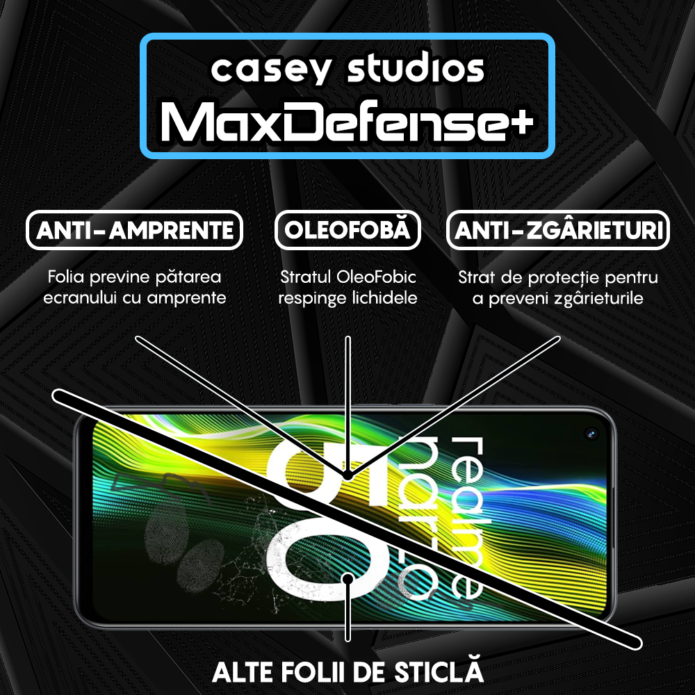 Folie Sticla MaxDefense+ - Realme 9 Pro/Narzo 50 - Negru