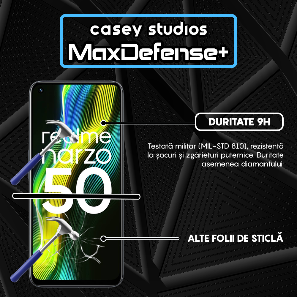 Folie Sticla MaxDefense+ - Realme 9 Pro/Narzo 50 - Negru
