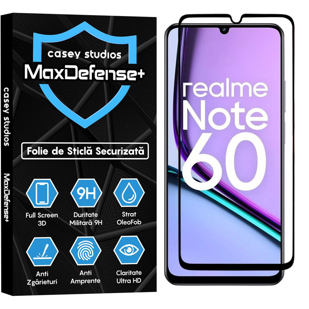 Folie Sticla MaxDefense+ - Realme Note 60 - Negru
