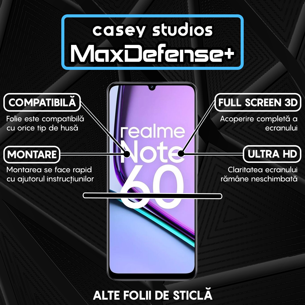 Folie Sticla MaxDefense+ - Realme Note 60 - Negru