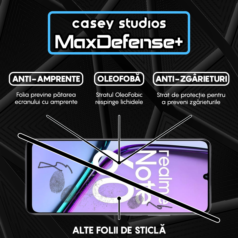 Folie Sticla MaxDefense+ - Realme Note 60 - Negru