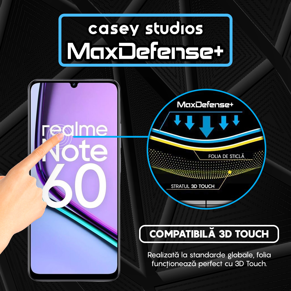 Folie Sticla MaxDefense+ - Realme Note 60 - Negru