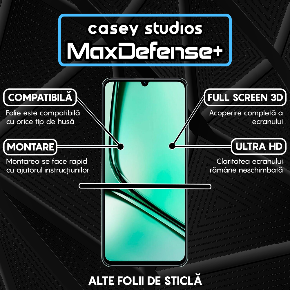 Folie Sticla MaxDefense+ - Realme Note 60x - Negru