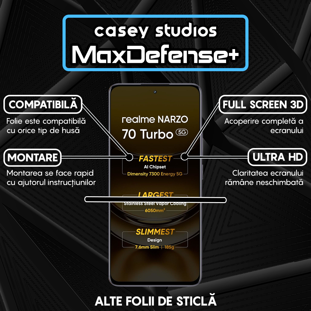 Folie Sticla MaxDefense+ - Realme Narzo 70 Turbo - Negru