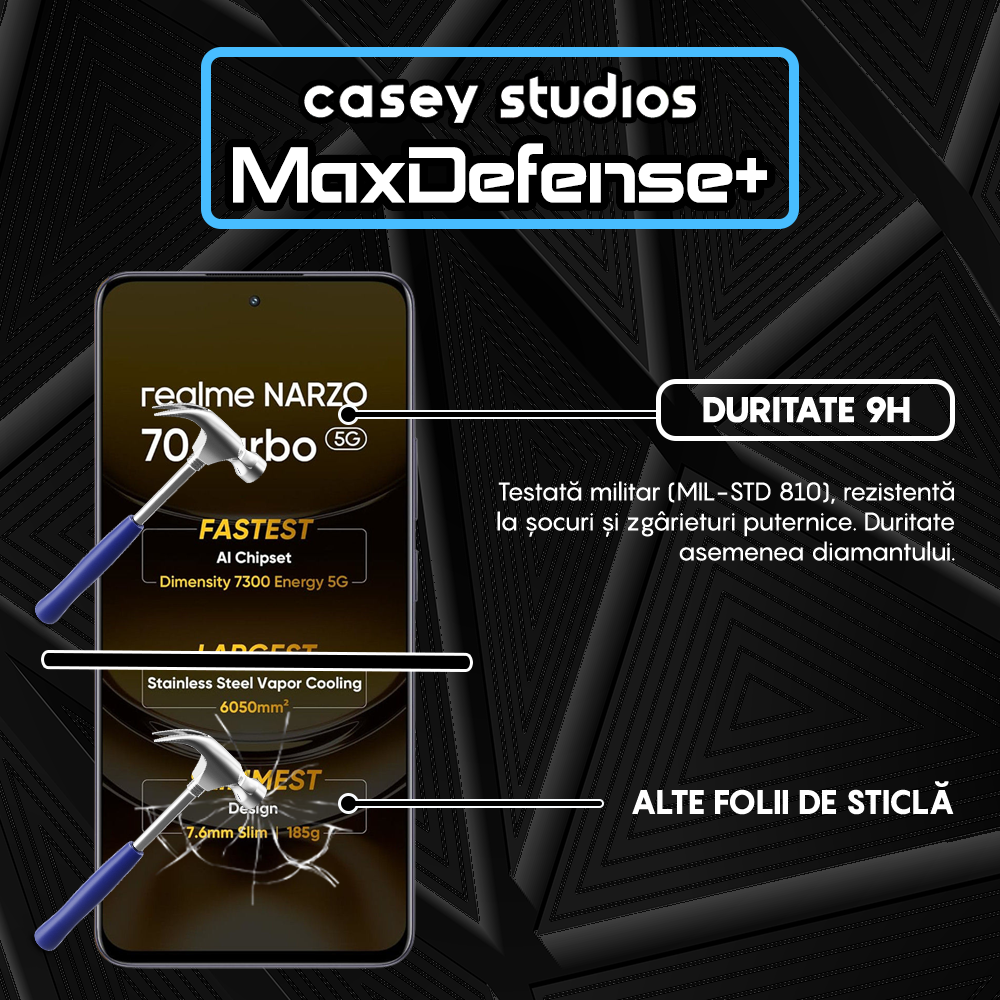 Folie Sticla MaxDefense+ - Realme Narzo 70 Turbo - Negru