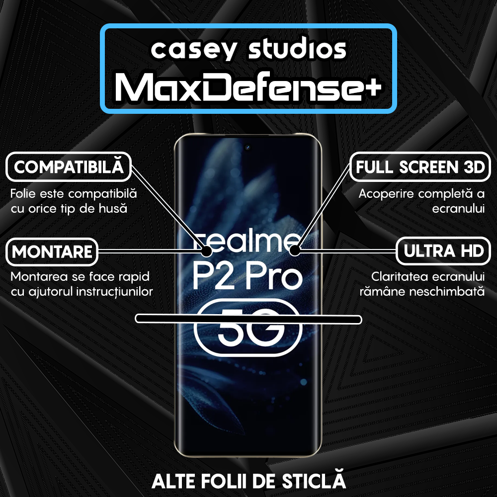 Folie Sticla MaxDefense+ - Realme P2 Pro - Negru