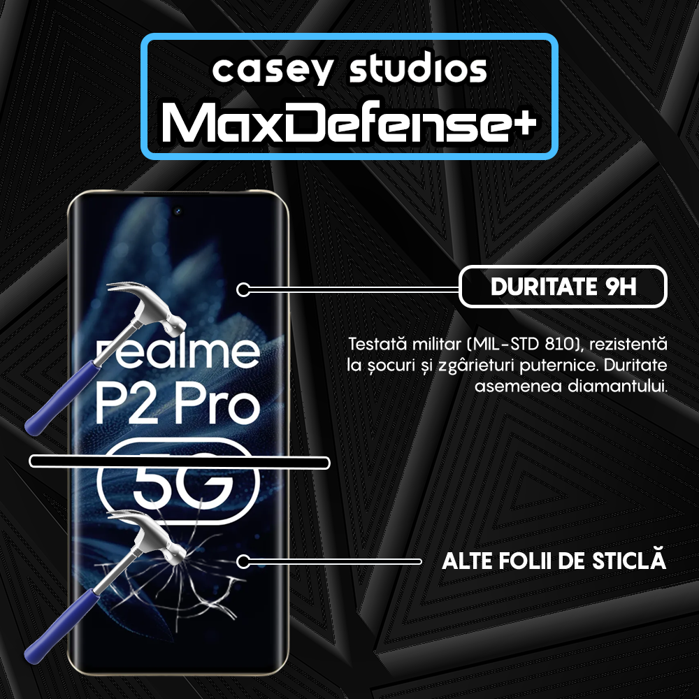 Folie Sticla MaxDefense+ - Realme P2 Pro - Negru