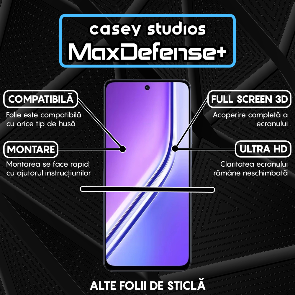 Folie Sticla MaxDefense+ - Realme P3 Pro - Negru