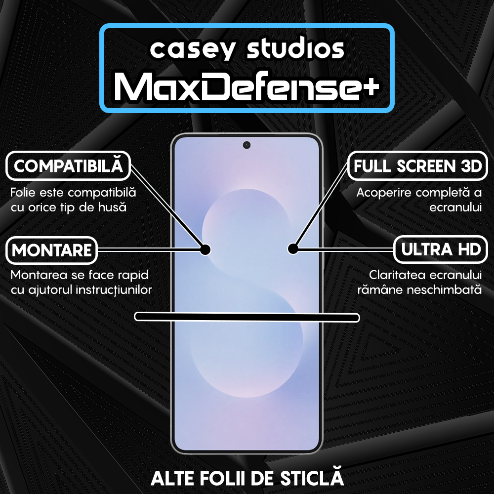 Folie Sticla MaxDefense+ - Samsung Galaxy S25 EDGE - Negru