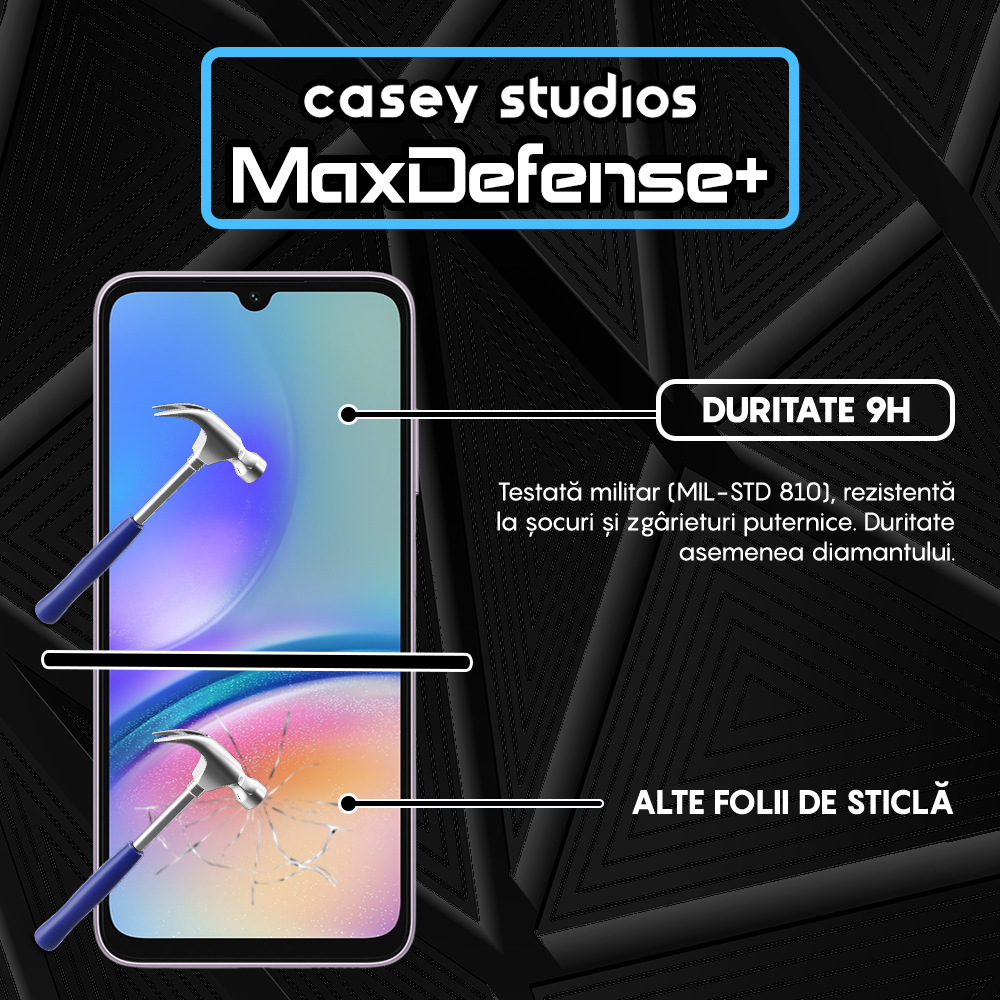 Folie Sticla MaxDefense+ - Samsung Galaxy A05/A05s - Negru