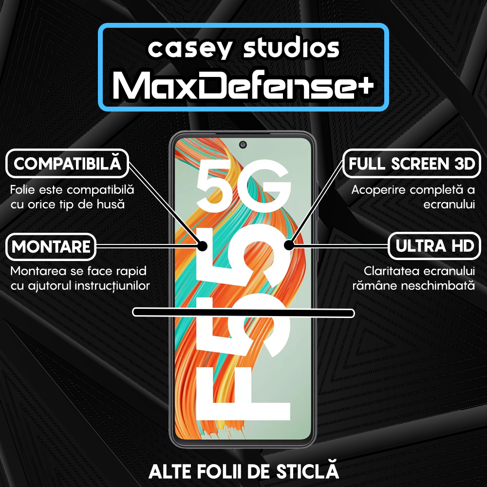 Folie Sticla MaxDefense+ - Samsung Galaxy F55 - Negru