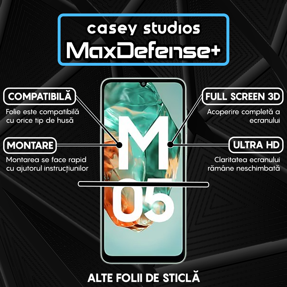 Folie Sticla MaxDefense+ - Samsung Galaxy M05 - Negru