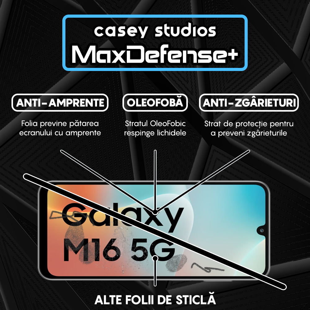 Folie Sticla MaxDefense+ - Samsung Galaxy M16 - Negru