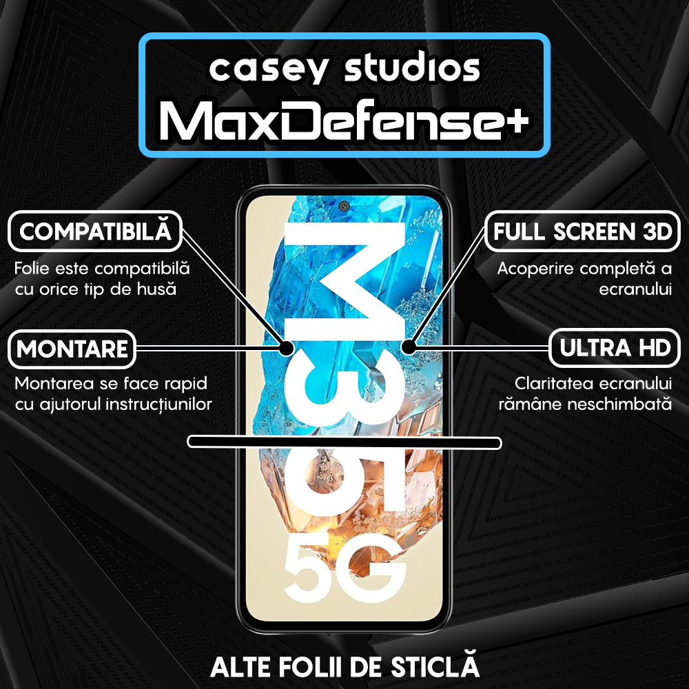Folie Sticla MaxDefense+ - Samsung Galaxy M35 - Negru