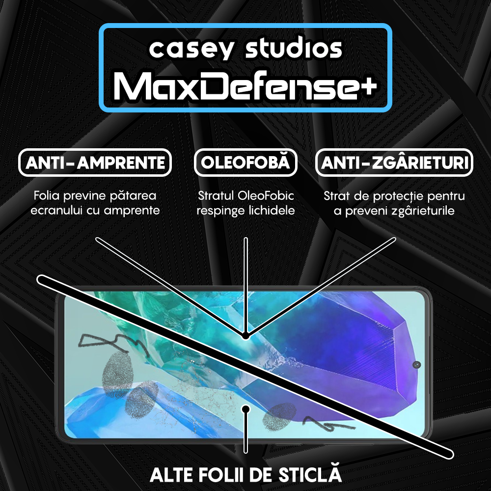Folie Sticla MaxDefense+ - Samsung Galaxy M55 - Negru