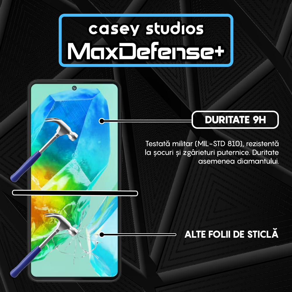 Folie Sticla MaxDefense+ - Samsung Galaxy M55s - Negru