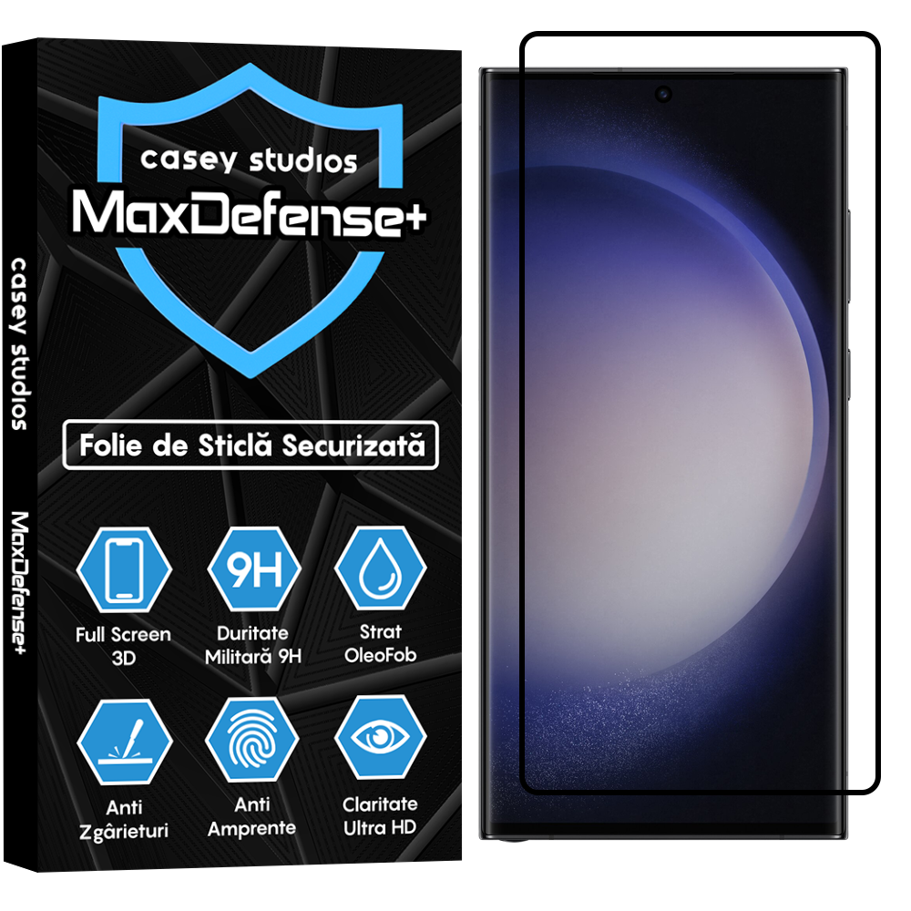 Folie Sticla MaxDefense+ - Samsung Galaxy S23 Ultra - Negru