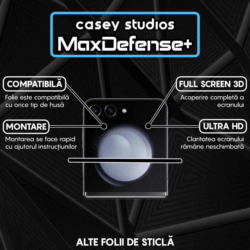 Folie Sticla MaxDefense+ - Samsung Galaxy Z Flip5 - Negru