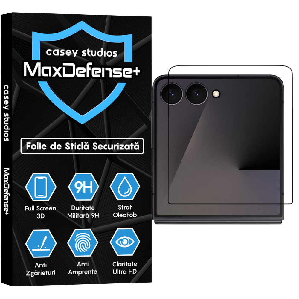 Folie Sticla MaxDefense+ - Samsung Galaxy Z Flip7 - Negru