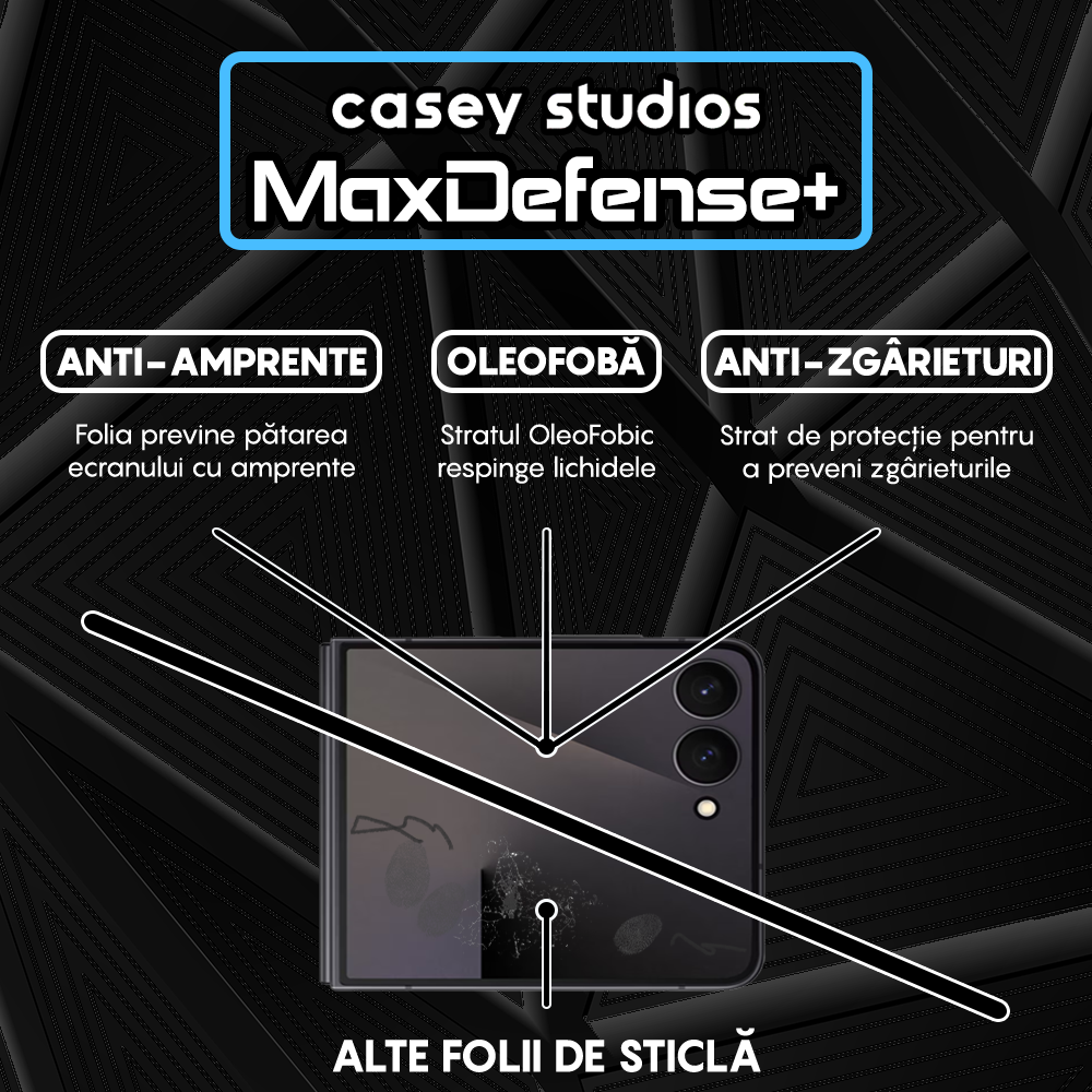 Folie Sticla MaxDefense+ - Samsung Galaxy Z Flip7 - Negru