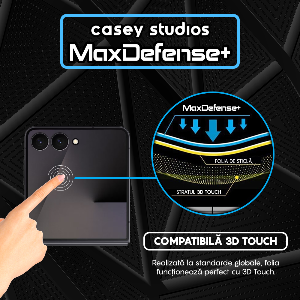 Folie Sticla MaxDefense+ - Samsung Galaxy Z Flip7 - Negru