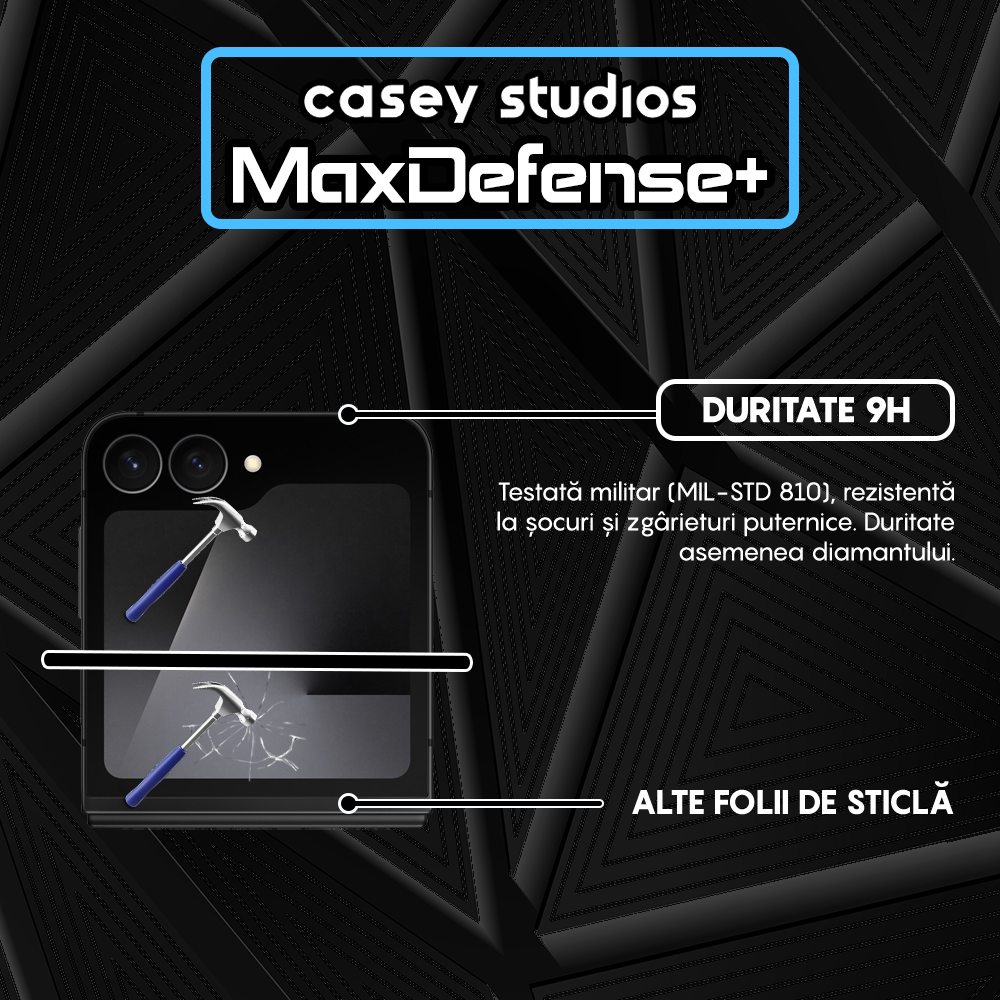 Folie Sticla MaxDefense+ - Samsung Galaxy Z Flip7 FE - Negru