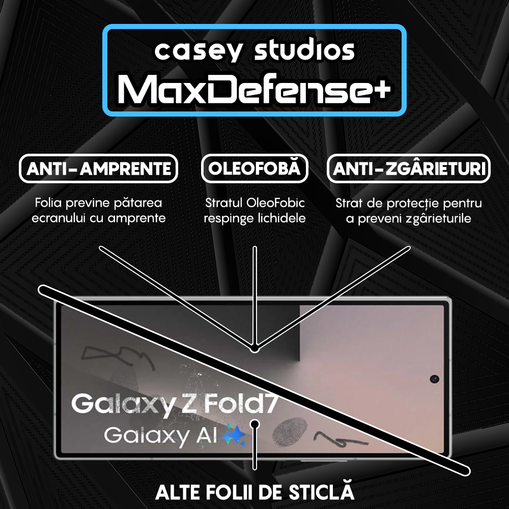 Folie Sticla MaxDefense+ - Samsung Galaxy Z Fold7 - Negru